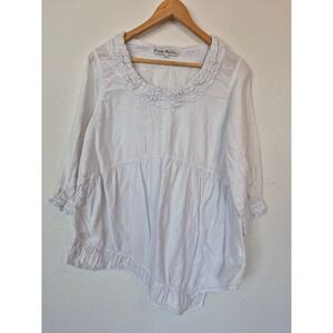 JP and Mattie White Cotton Gauze Boho Blouse Asymmetrical Peasant Top Small